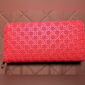 Chic Red Woven Zip Around Wallet New